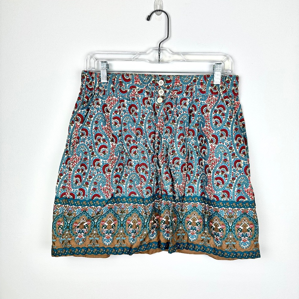 Converse Floral Paisley High Waist Skater Mini Skirt Pockets Size M 100% Cotton